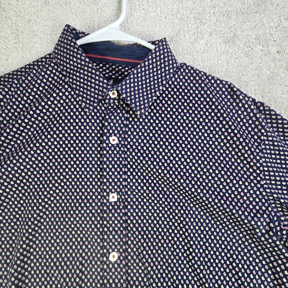 Buttercloth Mens Regular Fit Navy Micro Paisley Knit Cotton Button Down Shirt L‎